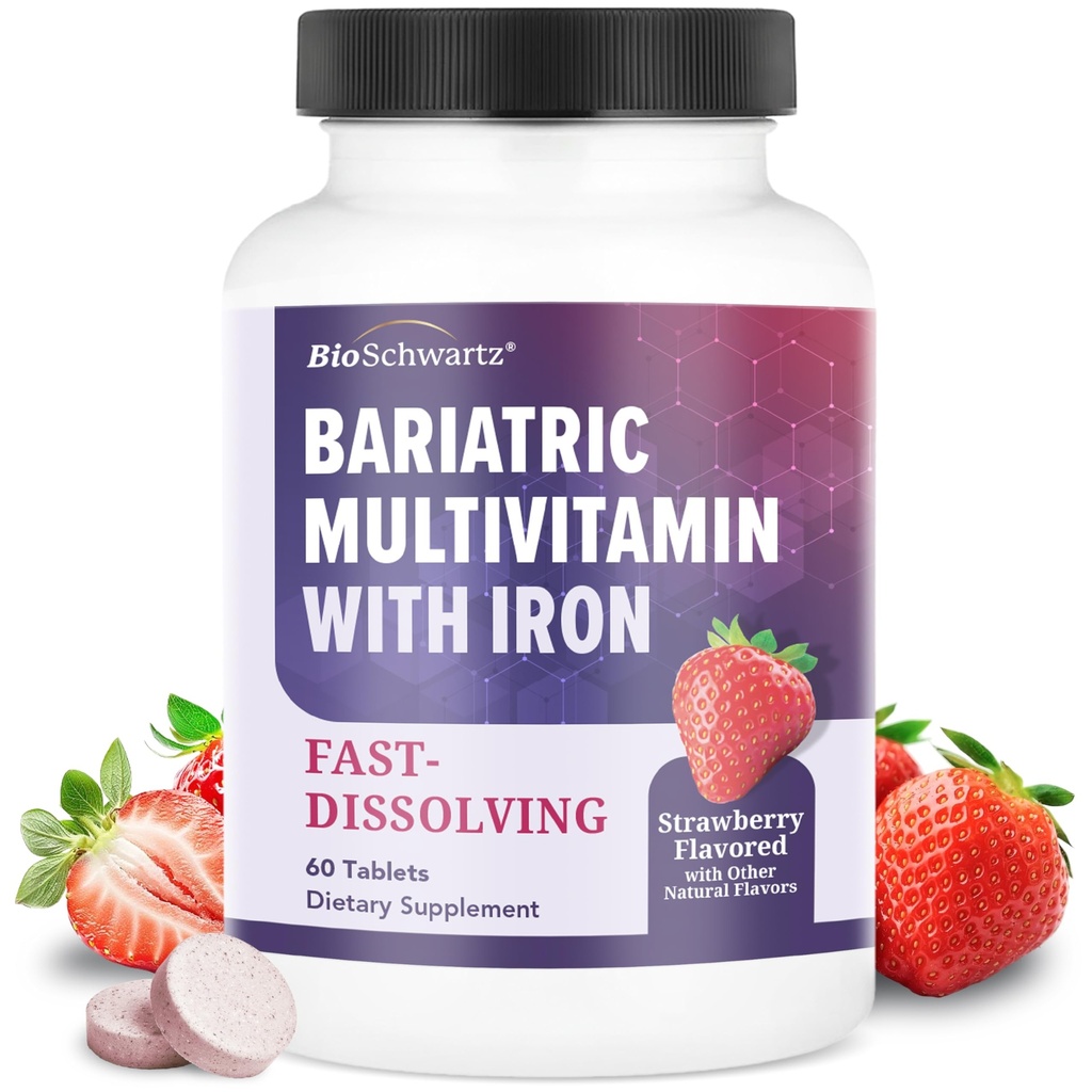 BioSchwartz Bariatric Multivitamin with Iron - 60 Chewable Tablets, 30-Day Supply - Third-Party Tested - Bariatric Multivitamin with Iron for Gastric Bypass