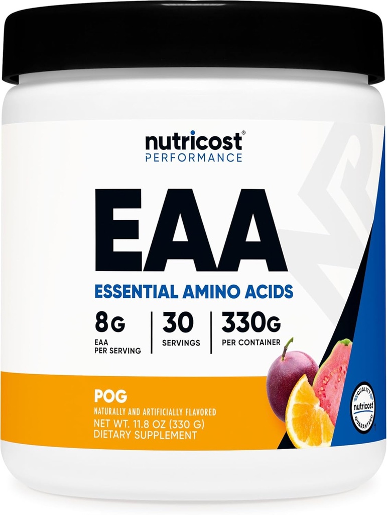 Nutricost EAA en poudre 30 portions - Fruits de la passion, oranges et Goyaves (POG) - Acides aminés essentiels - Non-OGM, sans gluten, respectueux des végétaux