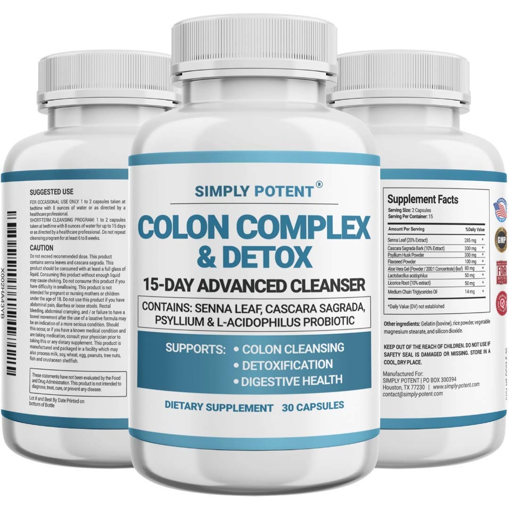 Simply Potent Natural Colon Cleanse - Gentle Colon Cleanser Supplement for Digestive Health - Supports Detoxification and Regularity - 60 Capsules