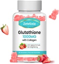 Glums collagènes, Gummes collagènes avec vitamine C, supplément de glutathion pour les femmes, ongles de peau de cheveux musculaires et articulaires, anti-âge, végétalien, sans sucre, saveur de fraise, 60 comte