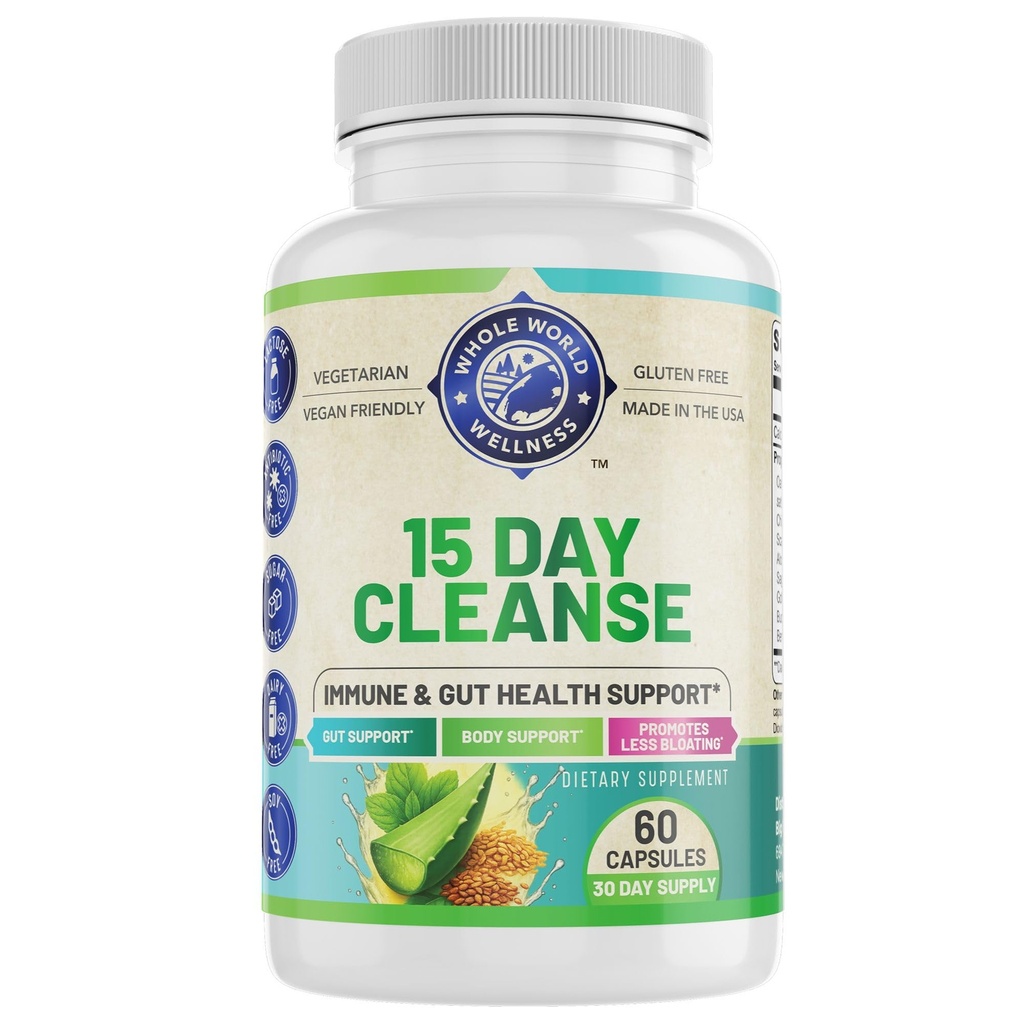 15 Day Cleanse | Advanced Gut Cleanse Detox Formula for Women & Men | Bloating Relief | 60 Capsules | Made in The USA.