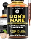 KEY ELEMENTS Smart Lions Mane Extract for Memory, Focus & Brain Health - Lions Mane Tincture with Ashwagandha and L Theanine - Liquid Lion's Mane Nootropic Mushroom Supplement - 2 Month Supply