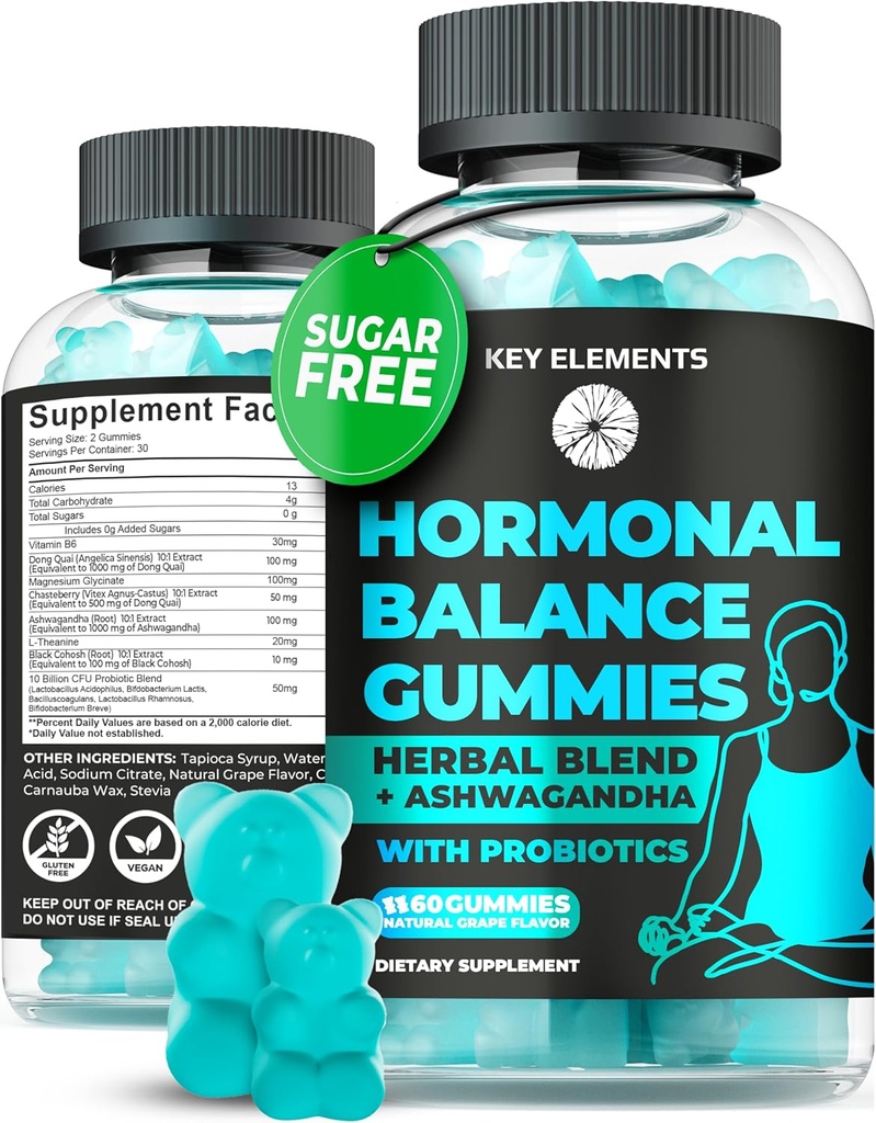 PMS Gummies Hormonal Balance Suppléments pour les femmes - Probiotique PMS Vitamines Cramp Relief menstruel, Flashs chauds Soutien à la ménopause - PMS Relief avec Dong Quai, Chasteberry, Black Cohosh & Ashwagandha