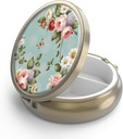 Pill Case Pill Box with Mirror Retro 3 Compartiment Petite Pill Case for Purse or Pocket Bronze Petite Pill Box or Vitamines, Huile de poisson, Suppléments, Pill Containe Travel Gifts( Floral vert rétro)