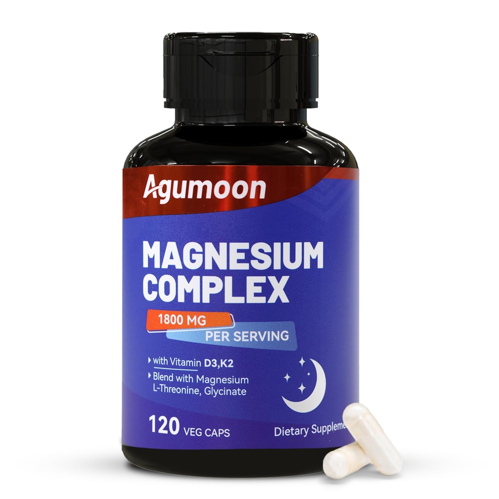 Magnesium Supplement with Vitamin D3 K2- Chelated Magnesium Complex 1800mg - Magnesium L-Threonine & Glycinate -120 Capsules