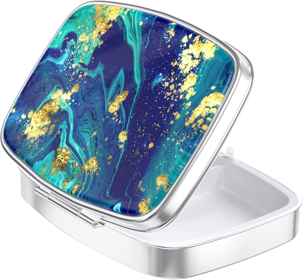 Boîte à pilules Nipichsha, petit cas de pilule pour la Purse & Pocket, organisateur mignon de médecine de voyage, porte-conteneur de médicaments portables pour contenir des vitamines, médicaments, huile de poisson et supplément, Marble de teal de l'océan