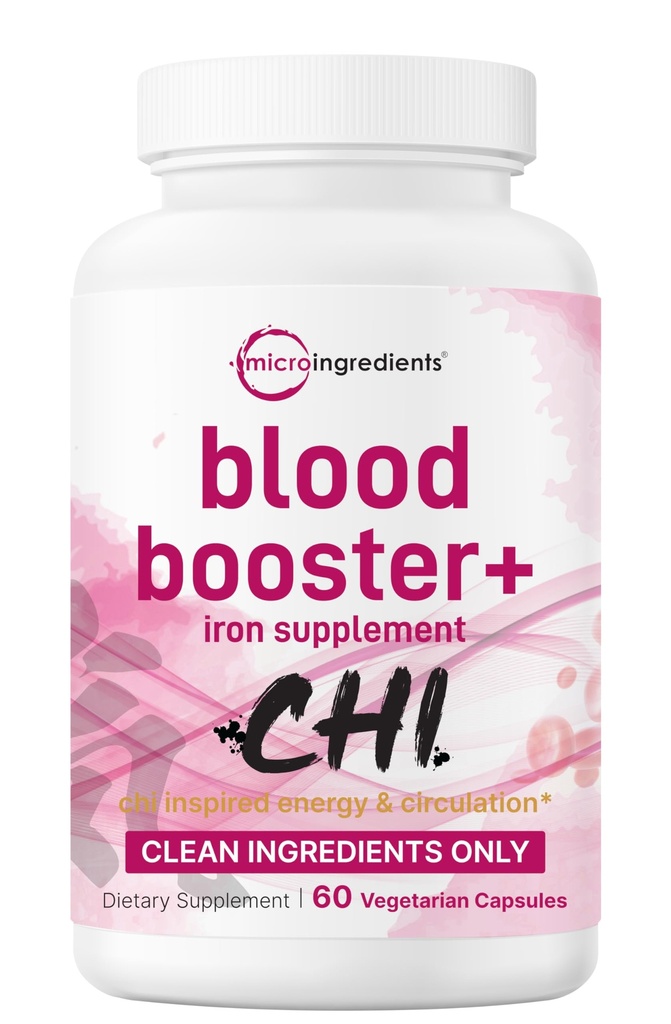 Micro Ingredients Blood Booster+ Iron Supplement, 60 Veggie Capsules | 14-in-1 Iron Bisglycinate with Folate, Vitamins B, C | Gentle Formula Without Side Effects | Red Blood Cell & Anemia Support