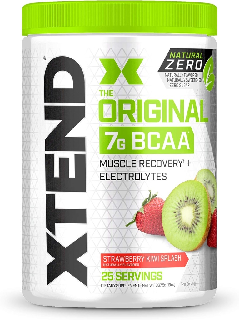 Xtend Natural Zero BCAA Poudre fraise Kiwi Splash. Sans édulcorants artificiels, arômes et colorants chimiques.