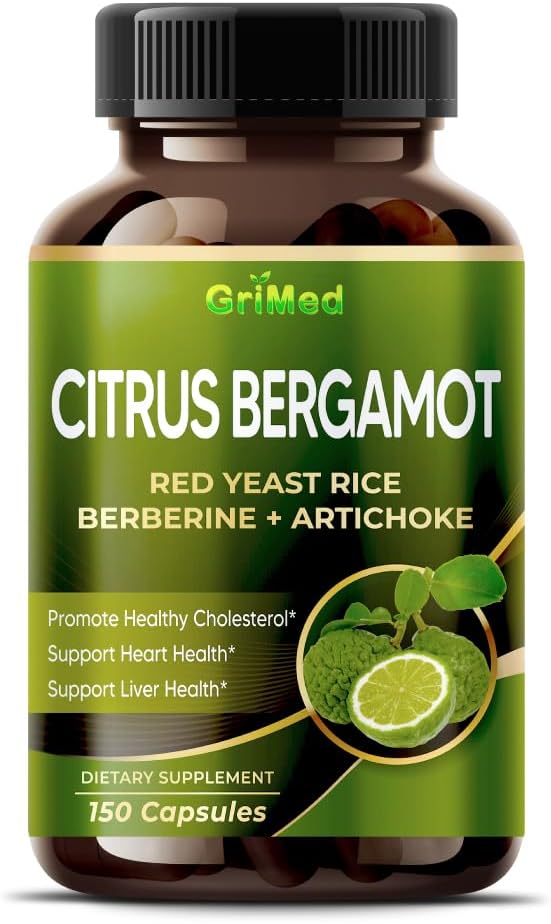 Citrus Bergamot 50:1 Extrait 20 400mg avec le riz rouge de levure, l'ail, l'artichaut pour le cholestérol sain, la santé cardiaque - Fabriqué aux États-Unis (150 comte (paquet de 1))