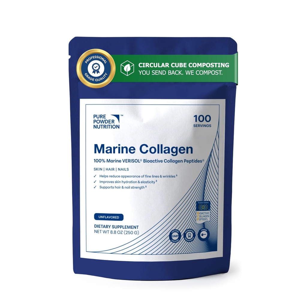 Skin Collagen with Marine VERISOL Collagen Peptides for Skin, Hair & Nails | 100 Serves (No Flavor) | Powder