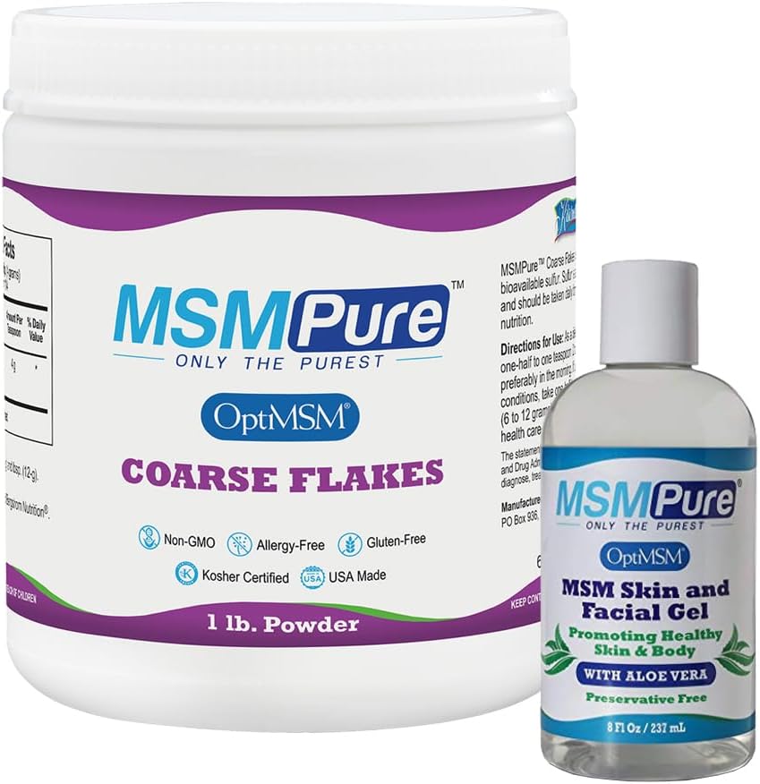 KALA SANTE MSMPure MSM Coeurs Flakes 1lb et Gel MSM avec Aloe 8oz biologique