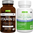 Daily Vitamine D3 + complexe de zinc, 365 2000iu Comprimés Vitamine D3 + 25 mg Picolinate de zinc et bisglycinate chélaté avec du cuivre, par Igennus