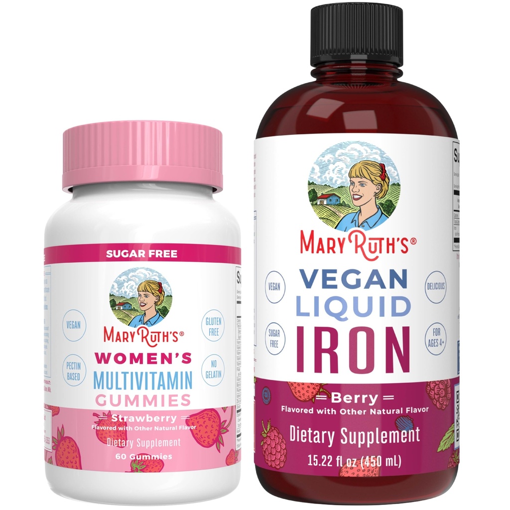 MaryRuth's Multivitamin Gummies for Women (Strawberry) & Iron Liquid (Berry) | Clean Label Project Verified® | Supplements for Beauty, Immunity & Overall Health | Sugar Free, Vegan, Non-GMO