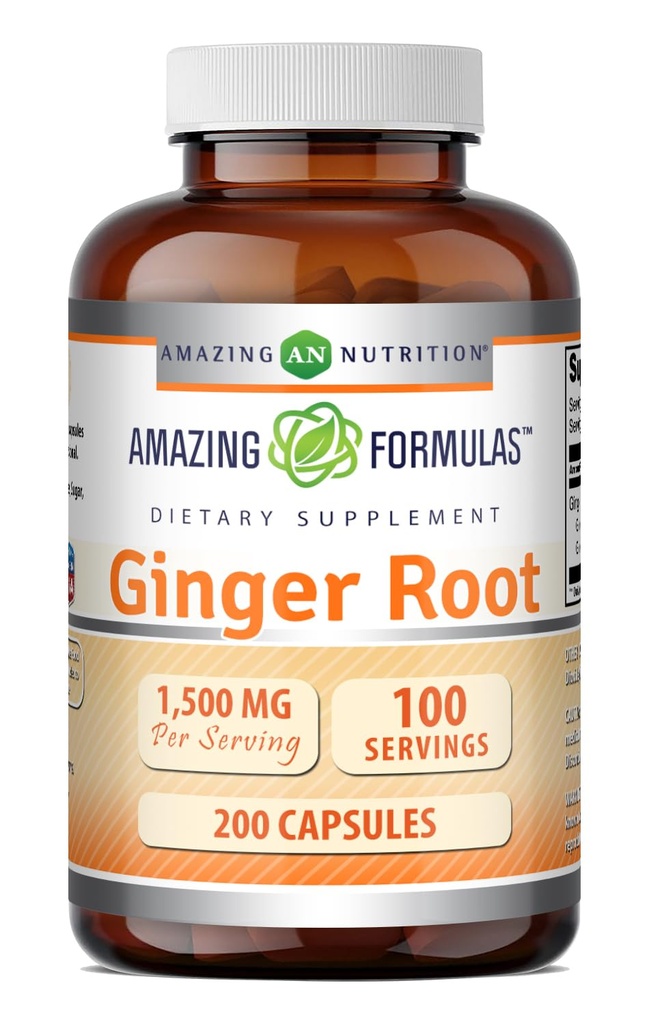Formules étonnantes Ginger Root 4:1 Supplément de 1500 Mg par service de 200 capsules Supplément de 200 capsules non-OGM