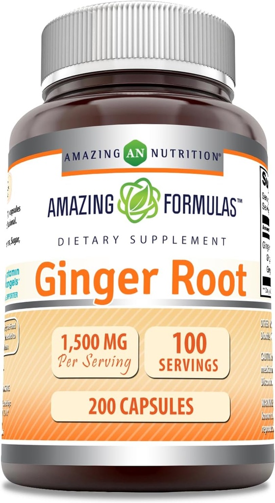 Formules étonnantes Ginger Root 4:1 Supplément de 1500 Mg par service de 200 capsules Supplément de 200 capsules non-OGM