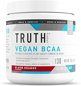 Truth Nutrition Vegan BCAA Powder- 2:1:1 Ratio Acides aminés naturels BCAAs Poudre pour l'énergie, Muscle Building, Recovery Boissons post-entraînement pour la récupération musculaire (Blood Orange, 30 portions)