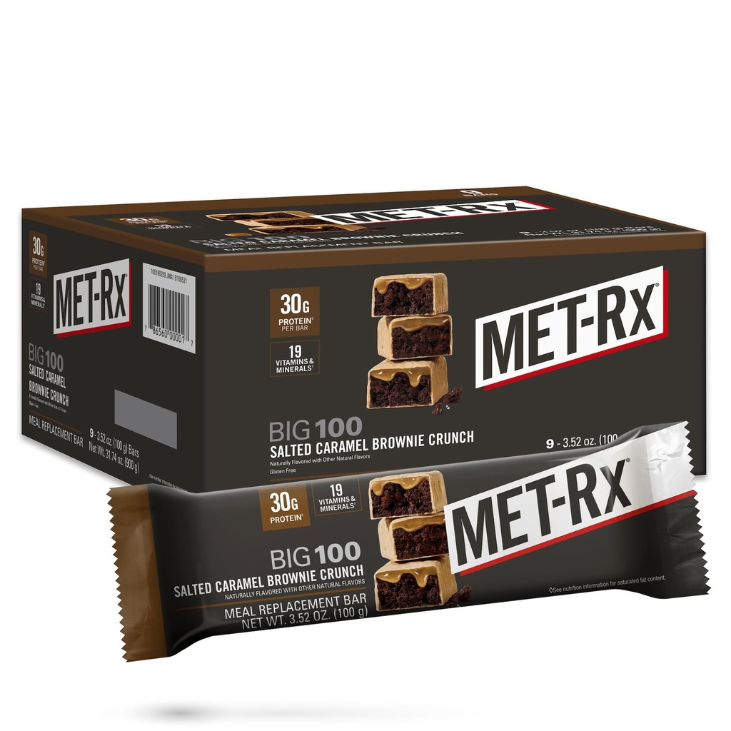 MET-Rx Big 100 Protein Bar, Salted Caramel Brownie Crunch, 30G Protein
