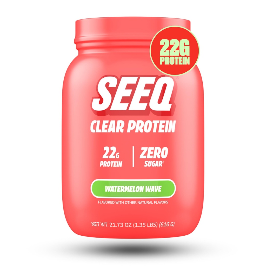 SEEQ Clear Protein Powder - Watermelon Wave - 22 Servings - 22g Clear Whey Protein Isolate - Zero Sugar - 0g Lactose - Allergen Friendly - GLP1 Support - Bone Health - Muscle Post Workout Recovery