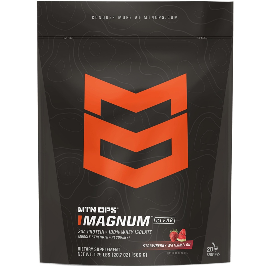 MTN OPS Magnum Clear Protein Powder – 23g 100% Whey Protein Isolate per Serving, Low Carb (<1g), Quick-Digesting, Gluten-Free, Low Lactose, Refreshing Strawberry Watermelon, 20 Servings