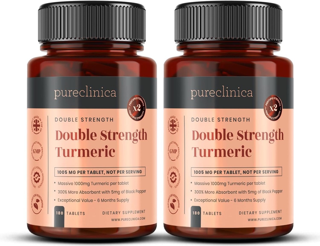 Double force Turcuma - Massive 1000mg x 360 comprimés - 200% de plus Turcuma et les niveaux naturels du Curcumine Potent par comprimé - avec 5mg Extrait de poivre noir pour 300% Absorption accrue