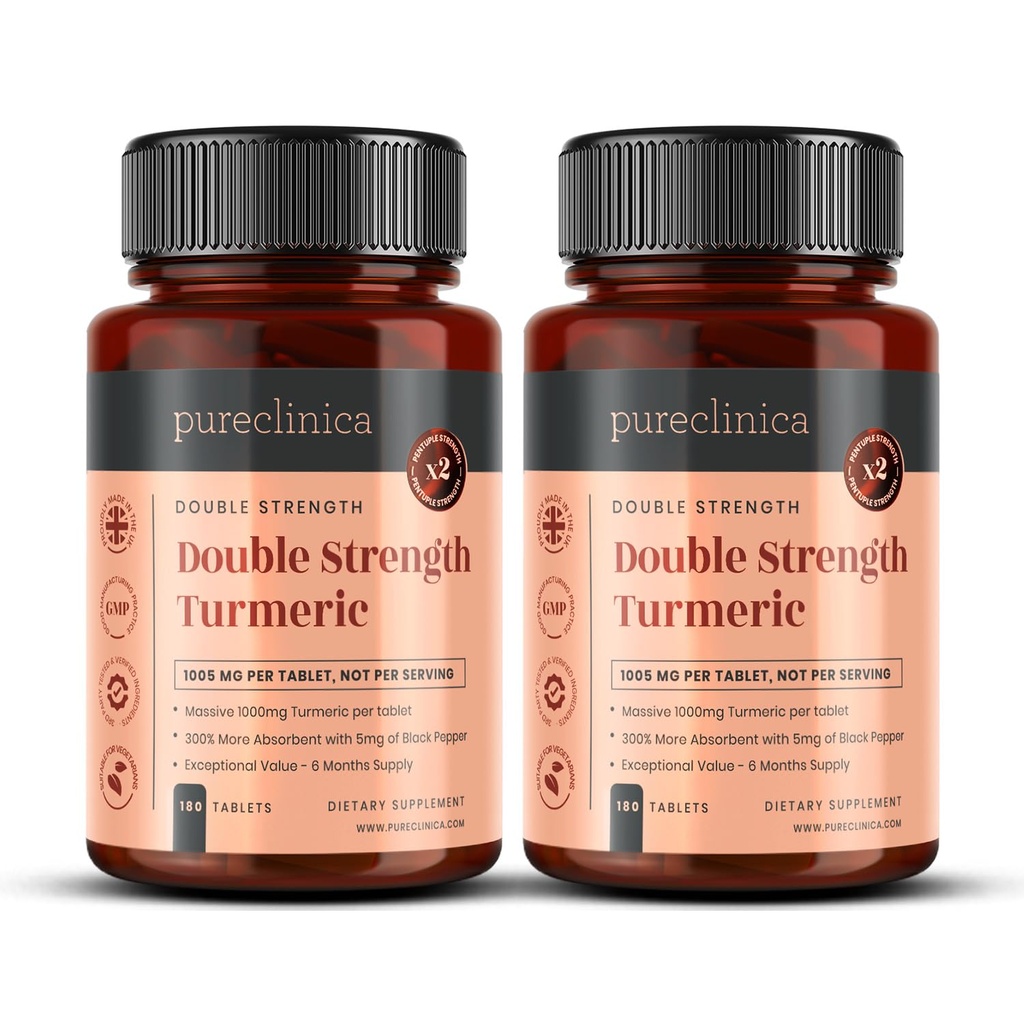 Double force Turcuma - Massive 1000mg x 360 comprimés - 200% de plus Turcuma et les niveaux naturels du Curcumine Potent par comprimé - avec 5mg Extrait de poivre noir pour 300% Absorption accrue