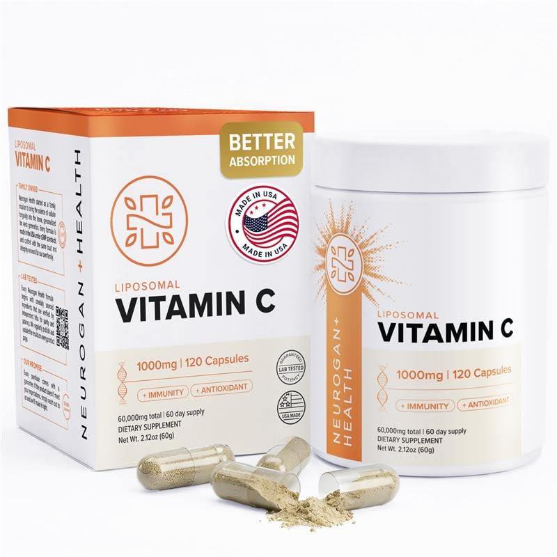 Neurogan Liposomal Vitamin C Capsules - High Absorption Vitamin C 1000mg - Immune Support Supplement*, Collagen, Energy, Antioxidant* Support - Soy-Free Non-GMO Vegan-Friendly 120 Capsules