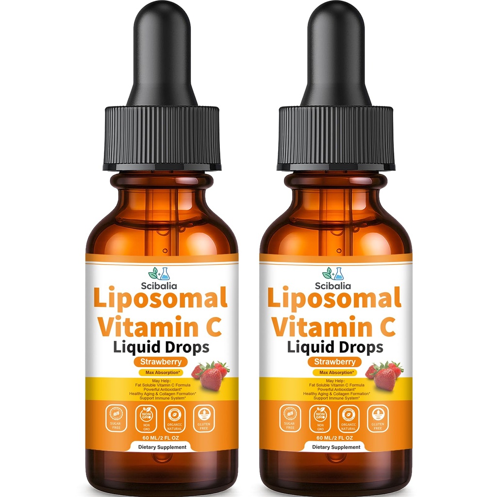2 Pack Liposomal Vitamin C 1000mg Drops High Potency 6-in-1 Fat Soluble VIT C w. Zinc Elderberry Glutathione Niacin for Immune Support Antioxidant Collagen Production丨Liquid Vitamin C Formula