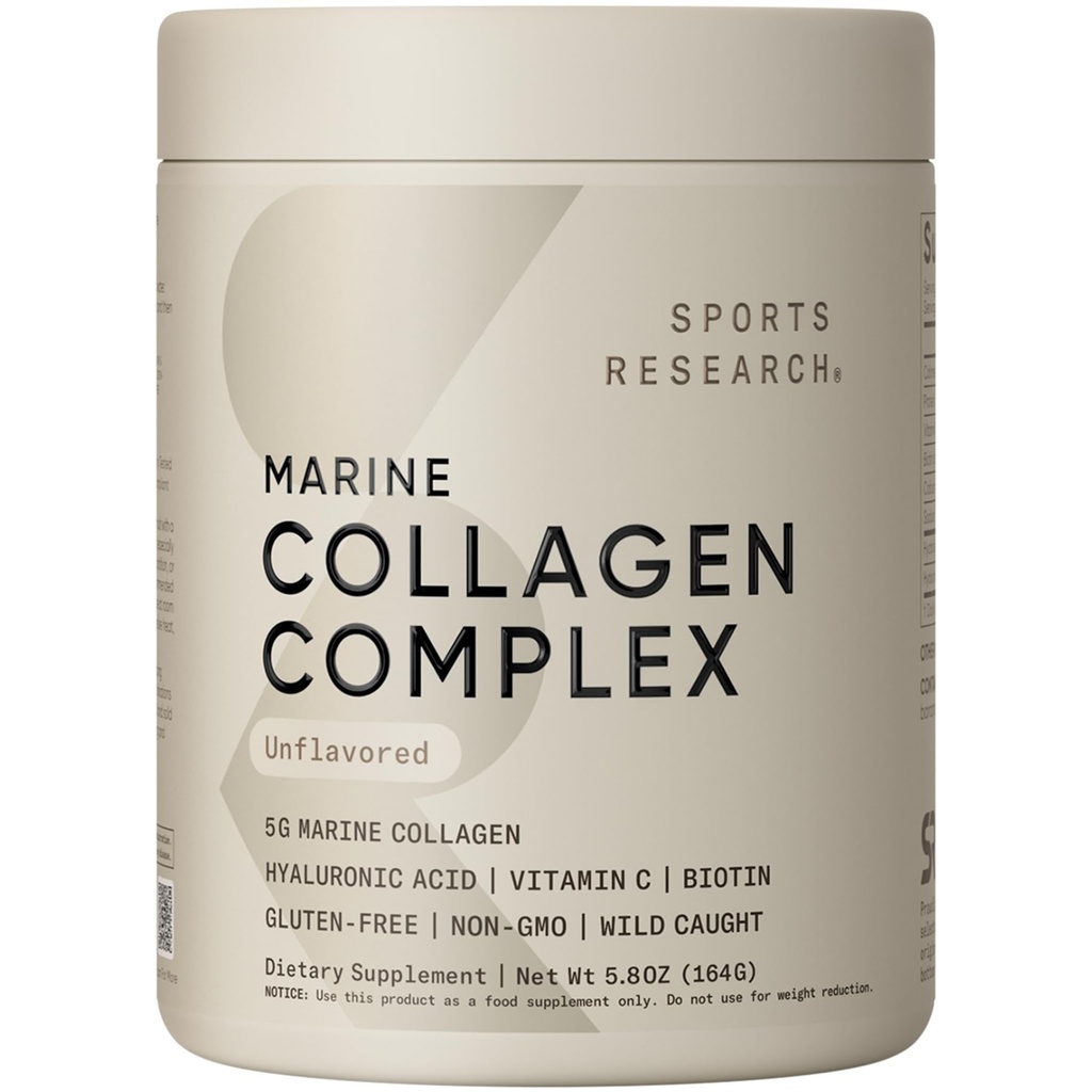 Sports Research Collagen Beauty Complex with Hyaluronic Acid, Vitamin C + Biotin | Pescatarian, Keto Certified & Non-GMO Verified - Unflavored (30 Servings)