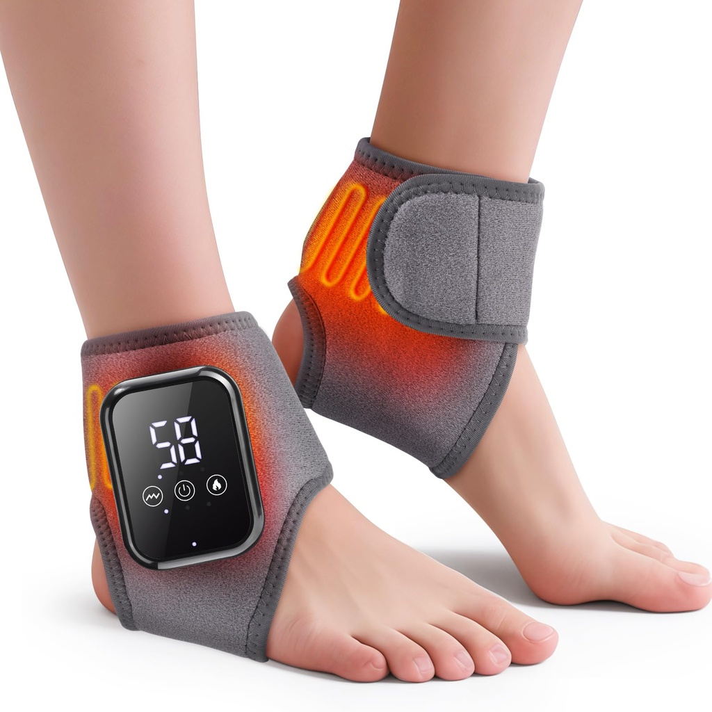 WoloyHeatie 2PCS Foot Massager for Neuropathy, 3-in-1 Cordless Foot and Ankle Massager for Heel, Arch & Ankle Relief, 2000mAh Rechargeable, Gray