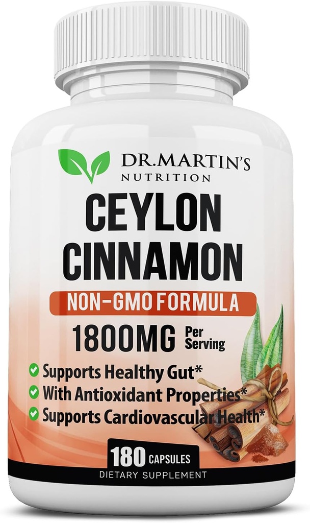 1800mg Capsules de cannelle biologique Ceylan : 180 $ Compte pour 180 $ Soutienne les articulations, les réponses inflammatoires saines, l'antioxydant et la santé cardiovasculaire.
