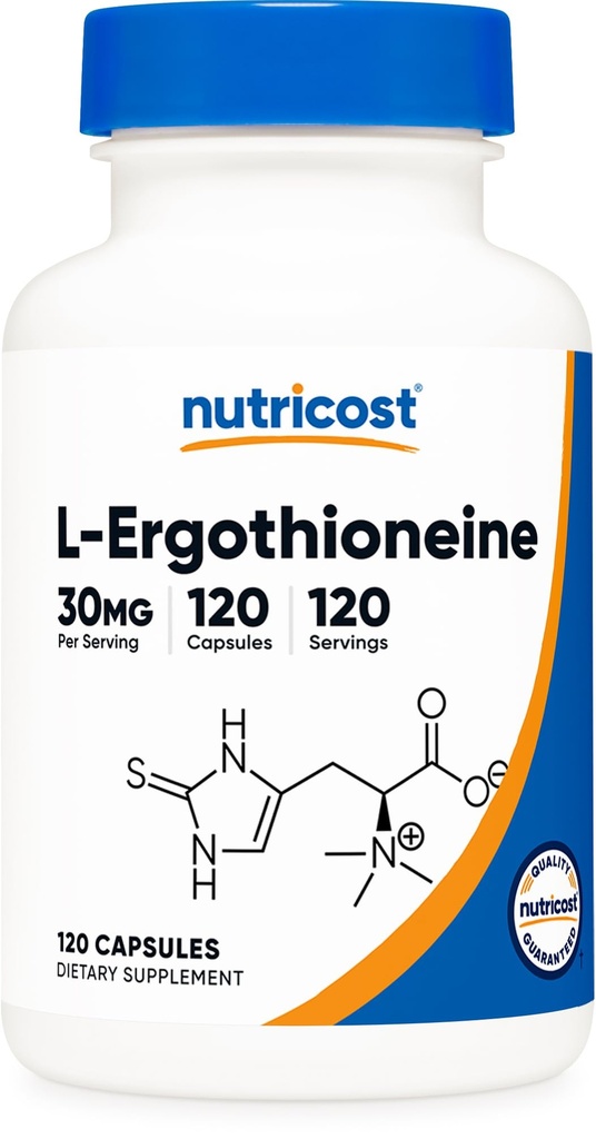 Nutricost L-Ergothioneine Supplement 30mg Per Serving, 120 Capsules for 120 Servings Per Bottle - Mushroom Derived Amino Acid, Vegan, GMO-Free, Gluten-Free