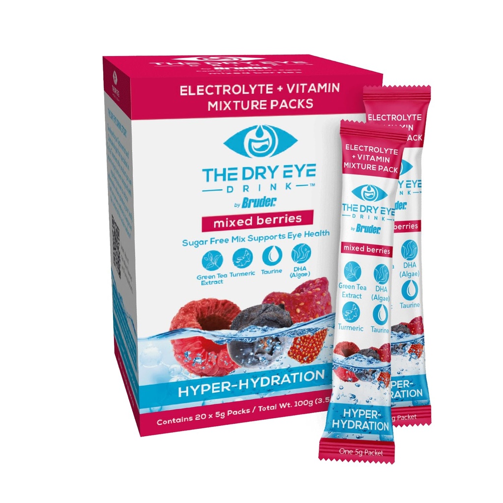 l Hydratation ultime pour les yeux secs l Packets en poudre d'électrolyte sans sucre l mélangé avec des vitamines, thé vert, curcuma, taurine et DHA l 5g x 20 Packets (Berry mélangé)