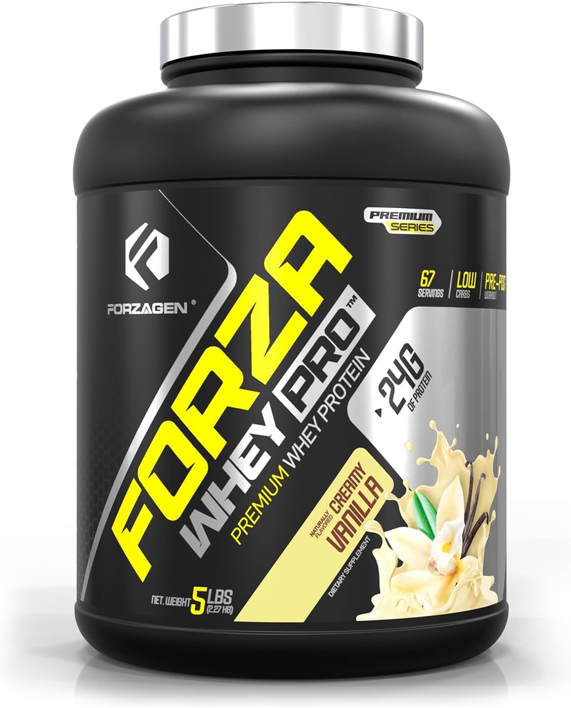 Forzagen Whey PRO Poudre de protéines à faible teneur en glucides de 24g de protéines par portion, pas de sucre ajouté, sans gluten, whey premium pour Shakes & Mixes pour les hommes et les femmes, BCAA.