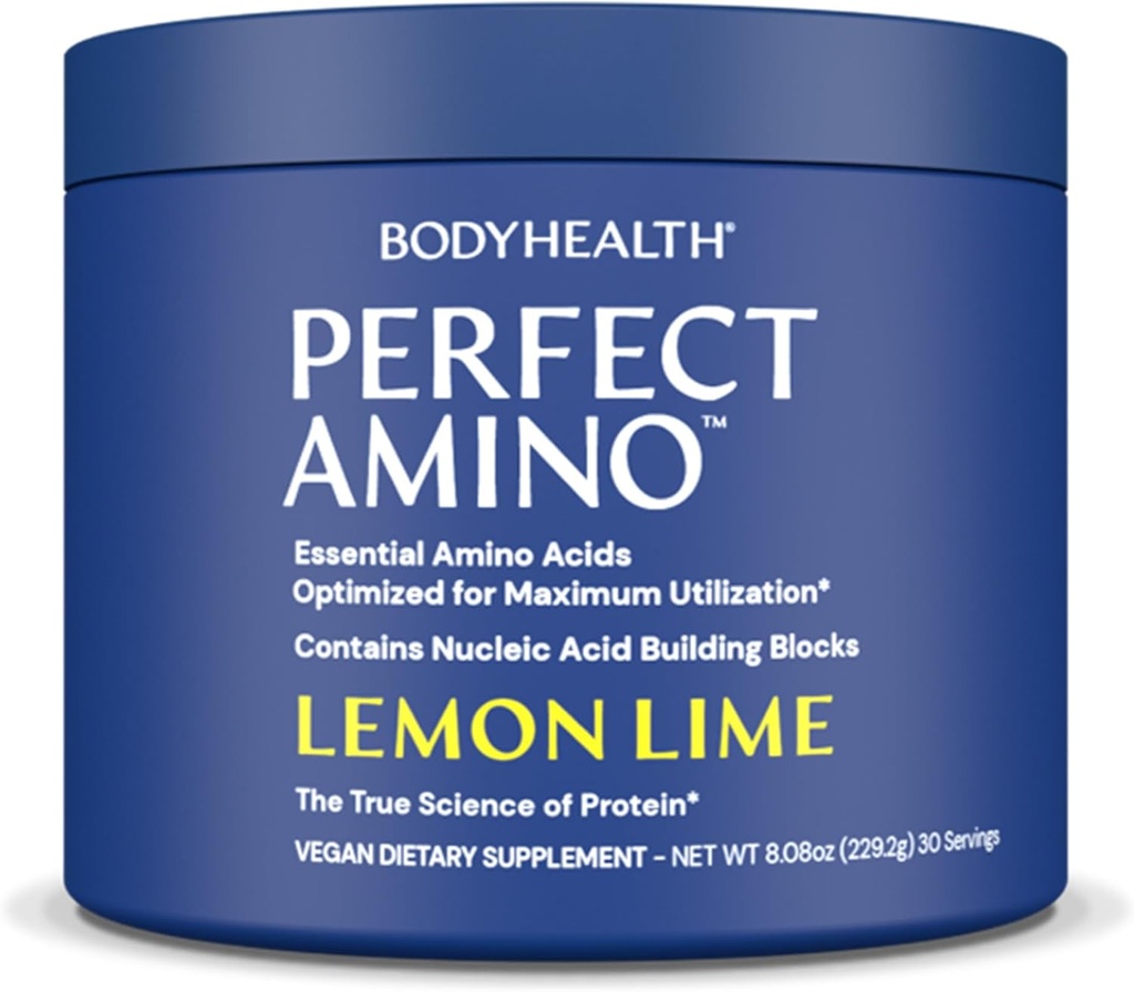 BodyHealth PerfectAmino Powder - BCAA et EAA Powder for Pre and Post Workout - Acide Amino boisson énergétique pour les hommes et les femmes pour soutenir le muscle maigre et la récupération - Citron Lime - 30 portions