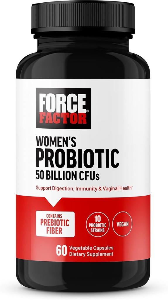FACTEUR DE FORCE Probiotique pour les femmes 50 Million CFU, Probiotique pour la santé digestive, immunitaire et vaginale, 10 souches avec Lactobacillus Acidophilus, Vegan, 60 capsules