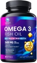 Omega 3 Huile de poisson 2400 mg supplément, d'origine durable, triple force Omega-3 supplément softgels, soutien de la santé cérébrale, EPA et DHA huile de poisson suppléments acides gras, sans gluten et OGM, 60 softgels