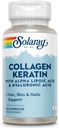 SOLARAY Kératine collagène avec acide alpha lipoïque et acide hyaluronique - Pilules collagène de type I, II et III - Cheveux, peau, ongles et soutien sanitaire articulaire - 30 portions, 60 capsules