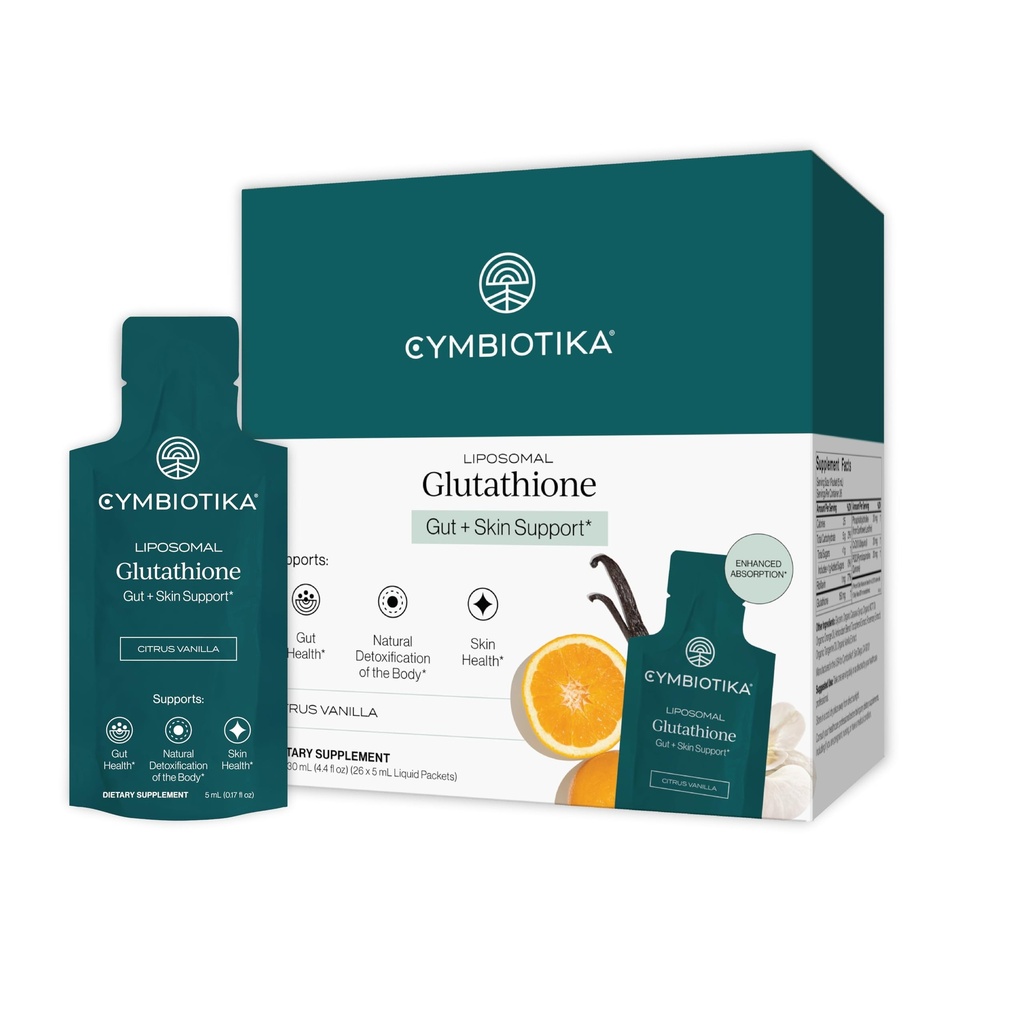 CYMBIOTIKA Liposomal Glutathione Supplement – PQQ, CoQ10 & Antioxidants for Detox, Brain, Energy, Immune Support – Advanced Absorption for Cellular Health & Longevity, Citrus Vanilla, 1 Month Supply