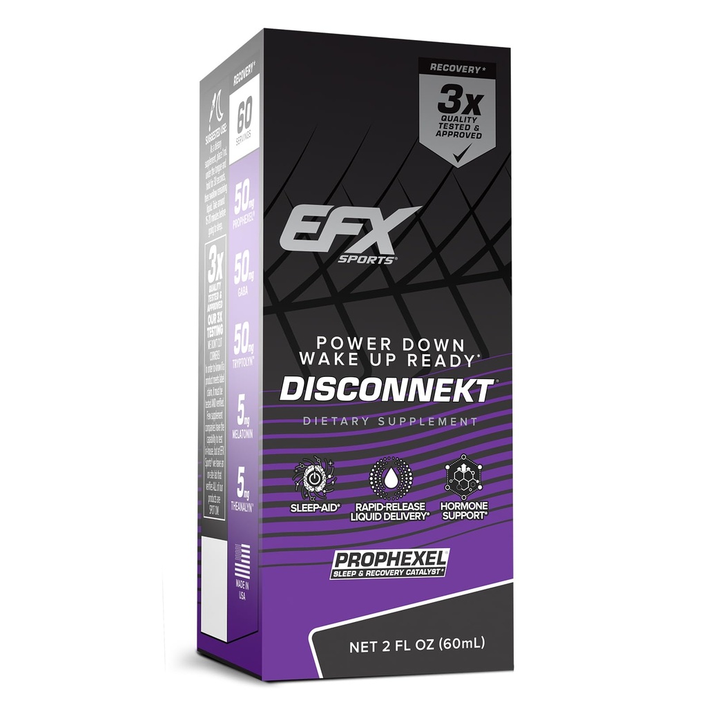 EFX Sports Disconnekt Liquid Sleep Formula | GABA, Melatonin, TryptoLyn, TheanaLyn & Botanical Blend | Deep Sleep, Recovery, Calm & Hormone Support | 60 Servings