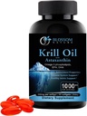 Huile de krill antarctique 1000mg de softgels avec astaxanthine – supplément Omega-3 EPA et DHA pour la santé du coeur, du cerveau et des articulations sous forme de Phospholipides– 60 softgels à la vanille