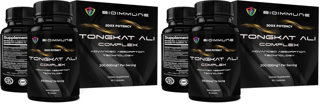 BioImmune Longjack Tongkat Ali Extract Capsules 200x Strength | Equal to 200,000 mg | Muscle Mass Strength, Drive, Performance (Pack of 2)