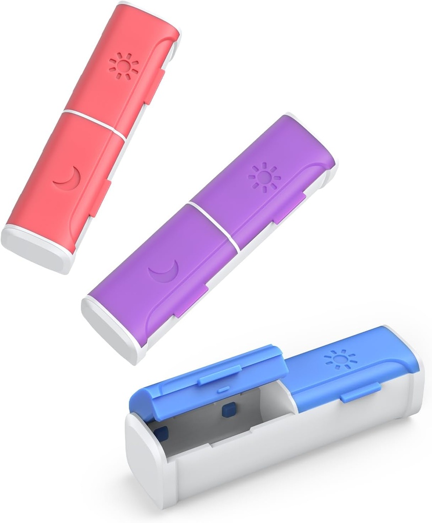 Pill Organizer 2 fois par jour, (3 pack) Petite boîte à pilules, Am Pm Daily Pill Organizer, preuve d'humidité Cas de pilule de voyage pour la purse de poche, boîte de médecine portable pour tenir la vitamine, huile de poisson, supplément