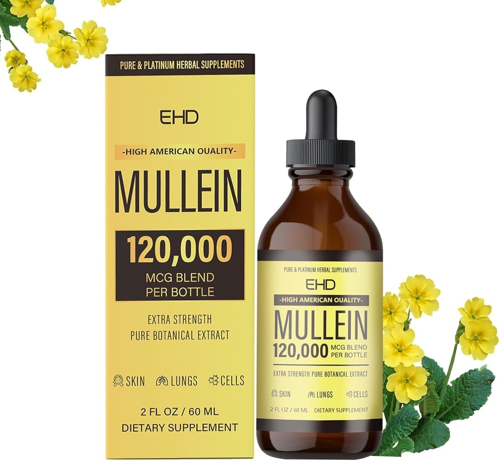 Mullein Drops - Lung Cleanse,120000mg Mullein Leaf Extract for Lungs Cleanse & Respiratory Function Healthy Breathing Immune, Natural Herbal Supplement Sugar & Alcohol-Free