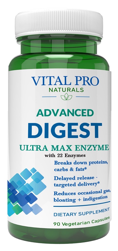 Vital Pro Naturals – Support d'enzyme digestive naturelle avancée La ventilation des protéines, des graisses et des glucides et réduit les gaz occasionnels, le gonflement et l'indigestion 90 Capsules