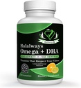 Halalways Omega + Gommies DHA - Triple Strength Omega 3 Huile de poisson Vitamines Gommy avec les acides gras DHA, la santé du cœur de la nature, orange et citron supplément halal certifié