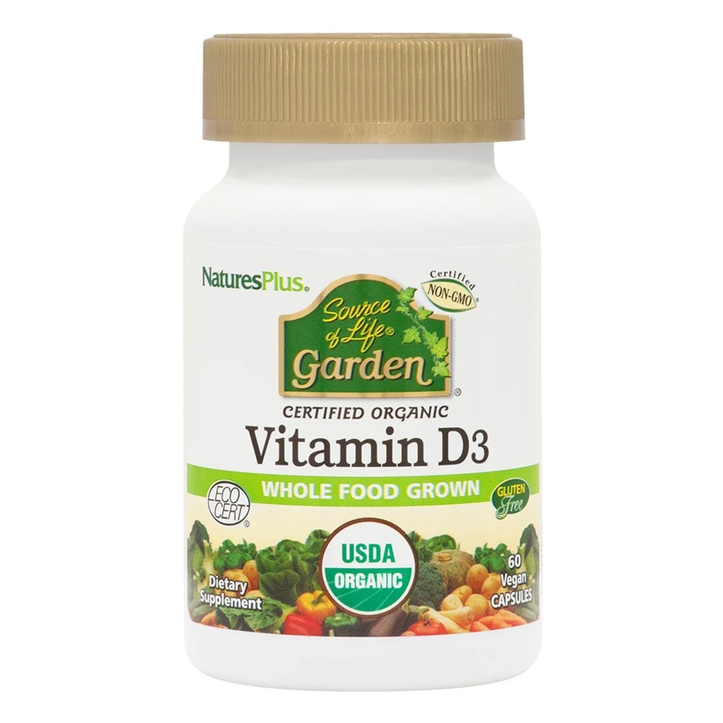 NaturesPlus Source de vie Jardin Vitamine D3-60 Capsules végétaliennes, lot de 3 - Système immunitaire Support - certifié biologique, non-OGM, sans gluten - 90 portions totales