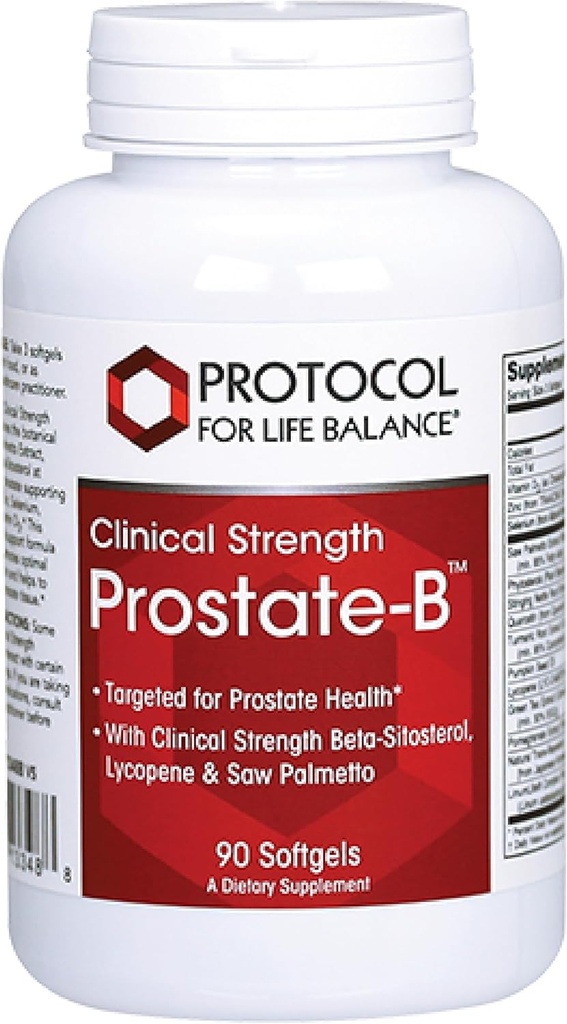 PROTOCOLE POUR LA BALANCE VIE Prostate-B Clinical Strength - Prostate Health Supplément for Men - avec Beta Sitosterol, Lycopène et Saw Palmetto - Halal & Dairy Free - 90 Softgels