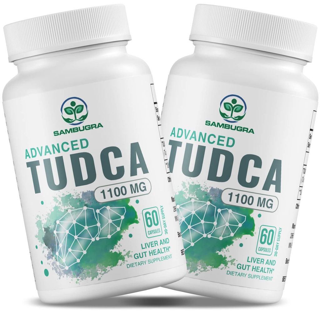 Sambugra TUDCA Suppléments hépatiques 1100mg, 3ème partie testée Ultra Strength Bile Salt Supplément TUDCA, soutien du foie pour nettoyage et réparation de détox, 120 Capsules