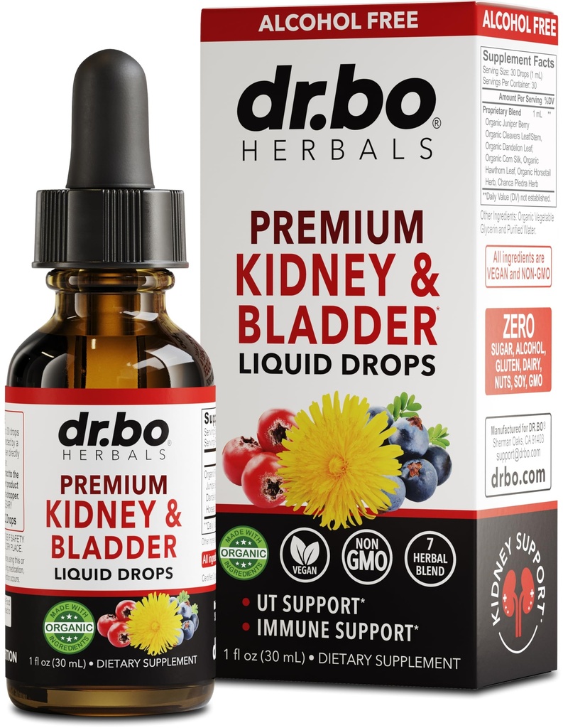 Supplément de soutien au rein Bladder Health - Suppléments de nettoyage du renal biologique gouttes Juniper Berry Cleavers Dandelion - Renal Rein Cleanse Detox Urinary Tract Soutien au rein Flush Rein 1oz