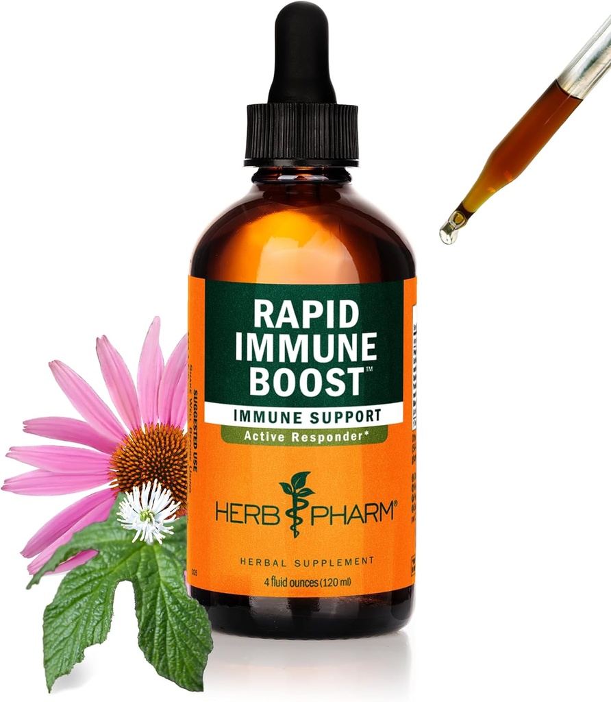 Pharm Bio Rapid Immune Boost: Teinture à absorption rapide pour les adultes, Teinture d'échinacée avec Seaux d'Or, Extrait de gingembre et Elderberry, Supplément de soutien immunitaire et Aide au bien-être, 4 Oz